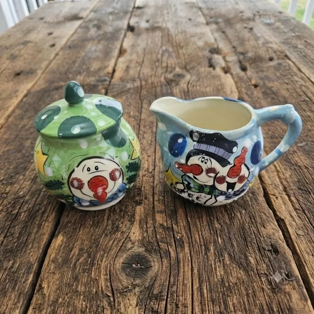Vintage Snowman Cream & Sugar Set, 2001 Mary Heather Gibbs Enesco, Christmas